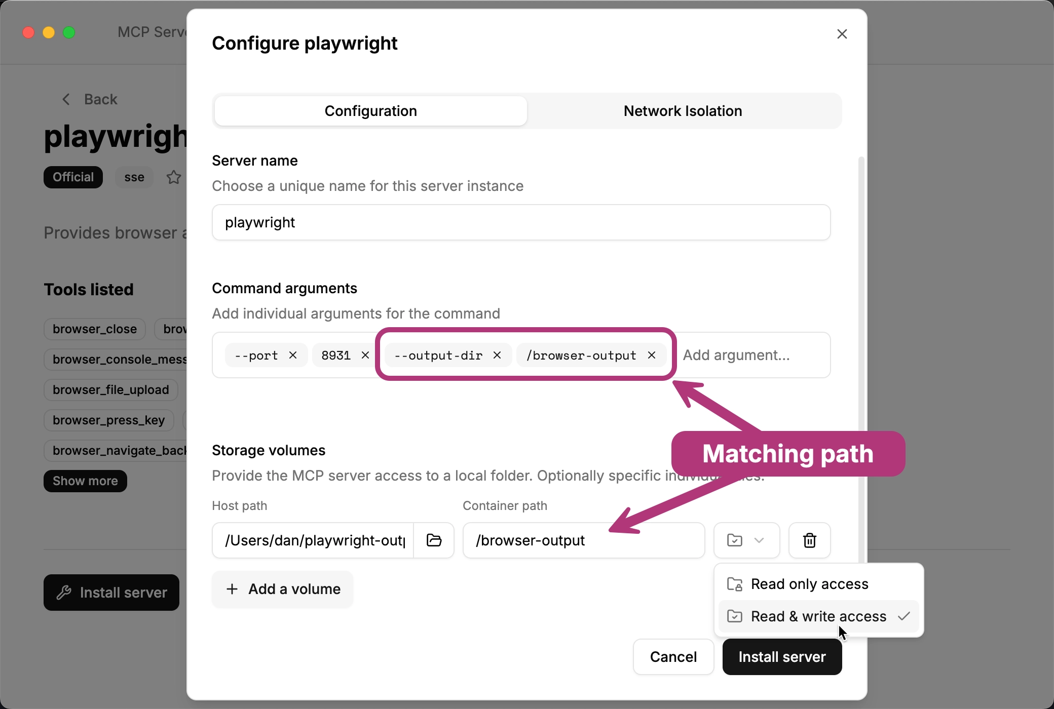 Playwright MCP server UI